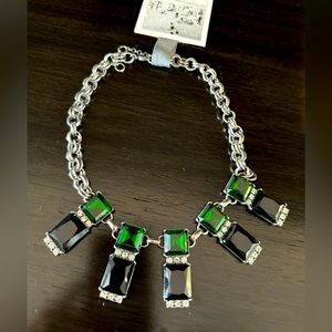 Black and emerald green silver necklace